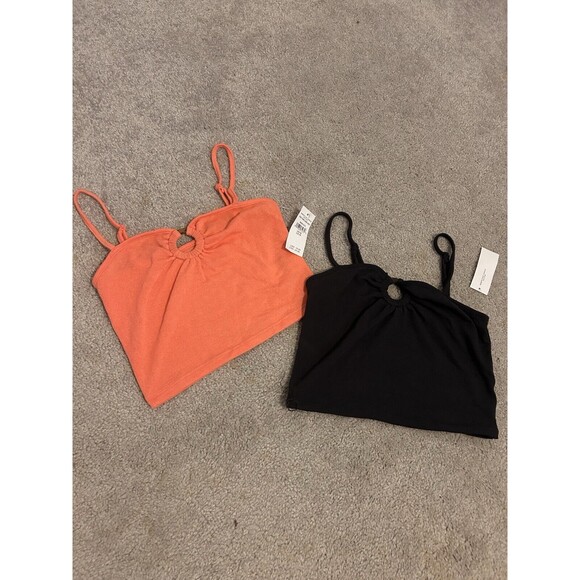 American Eagle Outfitters Size Medium Spaghetti Strap Tube Crop Top Orange Black - Picture 1 of 3